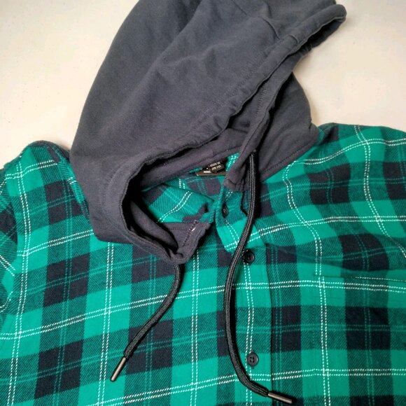Vintage 1990s Oakley Shirt XL Teal Black Flannel Hooded Skater Long Skate Retro - Picture 10 of 16
